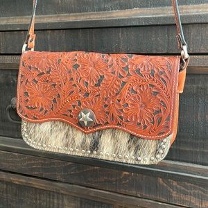 Tooled Leather Hair On Purse